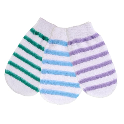 BAZEITFLOW 3 Stück Peelinghandschuhe Duschhandschuhe aus Baumwolle Beidseitig Verwendbar Sanftes Hautpeeling und Massage Fördert Durchblutung für Damen und Herren zur Zufällige Farbe von BAZEITFLOW