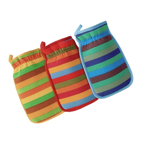 BAZEITFLOW 3 Stück Schlammbadehandschuhe Waschlappen Badetücher Trockenbürsten Körperbürste Peeling Körperpeeling Körperschrubber Körperbürste Peeling Duschbürste Luffaschwamm von BAZEITFLOW