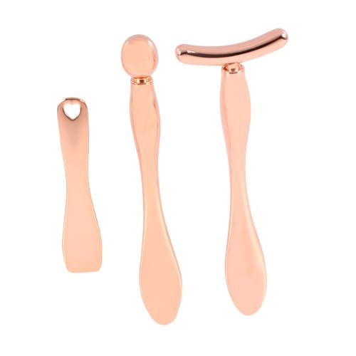BAZEITFLOW 3 Stück Teiliges Augencreme Massage Metall Kosmetikspatel und Löffel in Roségold Langlebig Glatte Oberfläche Fördert zur Anwendung von Lotion Creme Feuchtigkeits Augenpflege von BAZEITFLOW