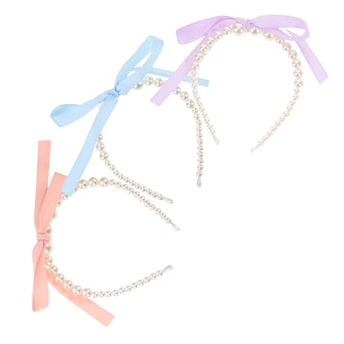 BAZEITFLOW 3 Stück Teiliges Bowknot Haarband mit Perlen Eleganter Leichter Haarschmuck für Damen und Mädchen Schmales Komfortables Stirnband aus Hochwertigem Band für Fotoshootings Feiern und von BAZEITFLOW
