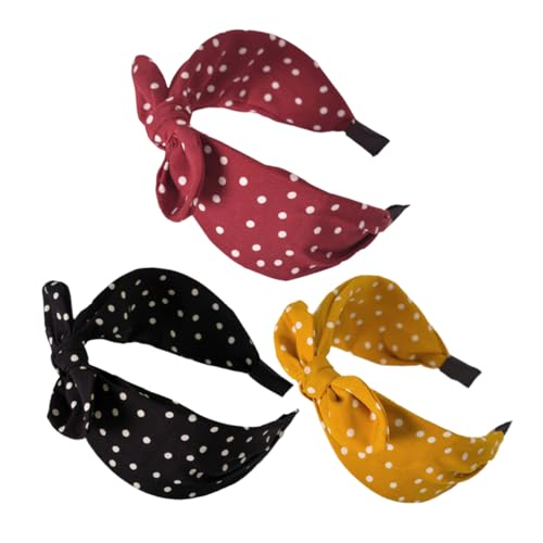 BAZEITFLOW 3 Stück Teiliges Damen Haarband mit Breiter Krempe Niedliche Schleife und Hasenohren Weiches Langlebiges Stoff Stirnband in Gelb Rot und Schwarz Rutschfest und Bequem für Alltag von BAZEITFLOW