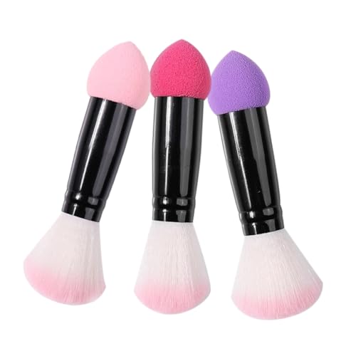 BAZEITFLOW 3 Stück Teiliges Doppelkopf Makeup Pinsel Weicher und Lose Puderpinsel Hautfreundlich Vielseitig für Blush und Foundation Ergonomisch für Damen Farblich Sortiert Rosa von BAZEITFLOW