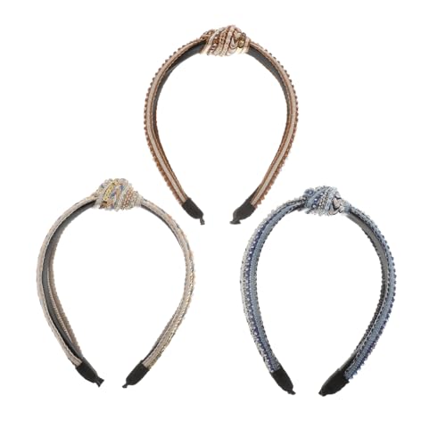 BAZEITFLOW 3 Stück Teiliges Haarbänder mit Perlen und Glitzersteinen Gepolstertes Bejewelled Stirnband mit Knoten design Elastisch und Vielseitig für Damen und Mädchen Eleganter Haarschmuck von BAZEITFLOW