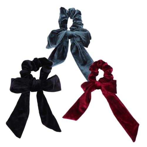 BAZEITFLOW 3 Stück Teiliges Haargummi Schleifen aus Langlebigem Stoff Modische Pferdeschwanzhalter in Grün Weinrot und Schwarz Stilvolle Haarschmuck accessoires für Damen und Mädchen Bequem von BAZEITFLOW
