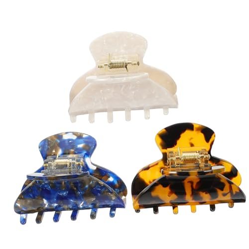 BAZEITFLOW 3 Stück Teiliges Haarklammer für Damen Kleine Haarspangen aus Strapazierfähigem Material Weiß Blau und Dunkel Leopardenmuster für Dickes Haar Alltagsgebrauch und Besondere Anlässe von BAZEITFLOW