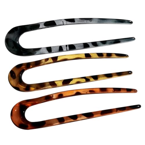 BAZEITFLOW 3 Stück Teiliges Haarschmuck Damen U Förmige Haarforke aus Acetat Leopard Muster Rutschfester Haarklammer Ersatz für Französische Hochsteckfrisuren und Klassische Dutt Frisuren von BAZEITFLOW