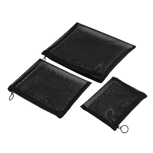 BAZEITFLOW 3 Stück Teiliges Kosmetiktaschen aus Schwarzem Meshstoff Leichte Tragbare Make Up Aufbewahrungstaschen in Verschiedenen für Damen für Reisen Alltag und Ordnung von BAZEITFLOW