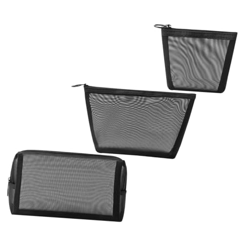BAZEITFLOW 3 Stück Teiliges Mesh Kosmetiktaschen Schwarz mit Reißverschluss Leichte Netzstoff Make Up Organizer Vielseitige Reise und Aufbewahrungstaschen für Kosmetik Stifte und Kleinteile von BAZEITFLOW