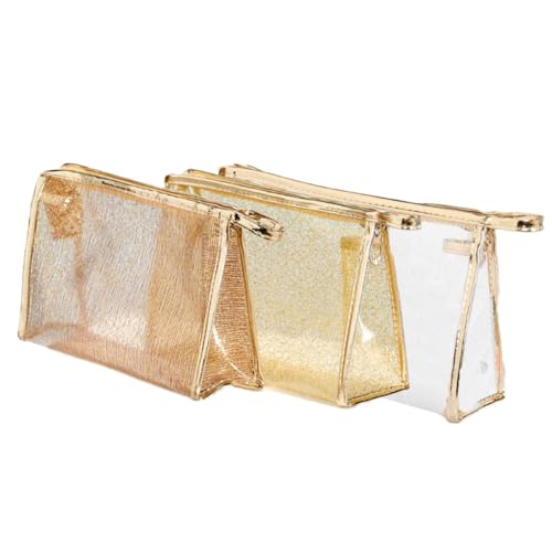 BAZEITFLOW 3 Stück Transparentes Kosmetikbeutel aus TPU mit Goldfaden Multifunktional Tragbar mit Reißverschluss als Make up Kulturbeutel für Damen in Weiß Kaffee Gold BAZEITFLOW 3 Stück Transparentes Kosmetikbeutel aus TPU mit Goldfaden Multifunktional Tragbar mit Reißverschluss als Make up Kulturbeutel für Damen in Weiß Kaffee Gold von BAZEITFLOW