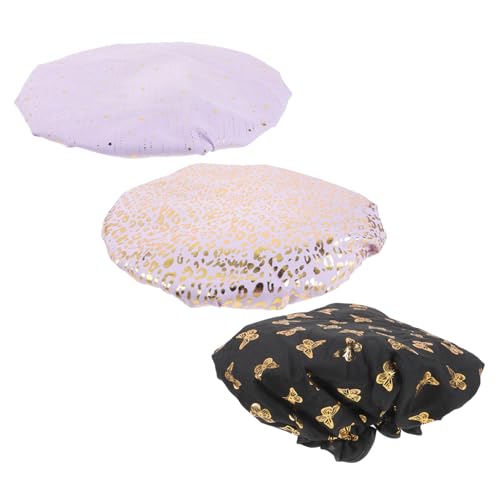 BAZEITFLOW 3 Stück Wasserdichte Duschhaube Damen Doppelter Pe schutz Elastische Badekappe für Lange Haare Leopard Stern Bunt Schwarz Badezimmer Sauna Spa von BAZEITFLOW
