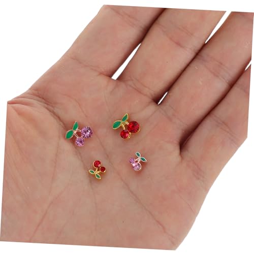 BAZEITFLOW 32 Stück Teiliges Kirsch Nagel Charms Gold und Roségold mit Roten und Pinken Strasssteinen DIY Nail Art Schmuck für Damen Maniküre Geeignet für Natürliche und Künstliche Nägel von BAZEITFLOW