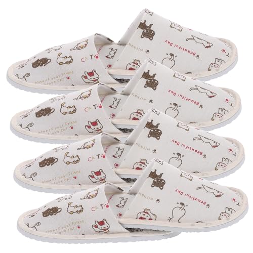 BAZEITFLOW 4 Paare Einweg Hausschuhe Herren Damen Rutschfeste Geschlossene Zehen Slipper mit Atmungsaktivem Leinen obermaterial Weicher Plüschfutter Langlebige Sohle für Hotel Spa Reise und von BAZEITFLOW