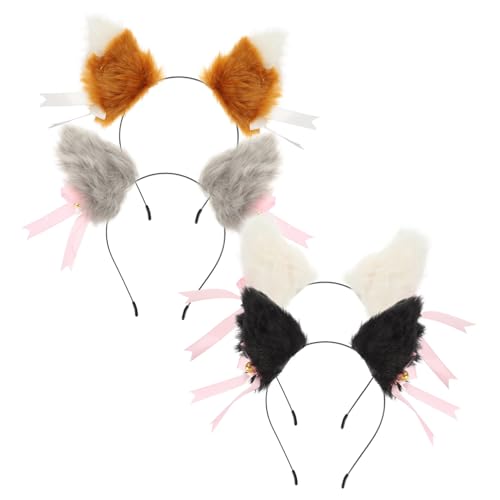 BAZEITFLOW 4 Paare Plüsch Katzenohren Haarclips mit Schleife Weiche Cosplay Haarschmuck Niedliche Mädchen Haarspangen Langlebig und Schonend für Party Festival und Alltag von BAZEITFLOW
