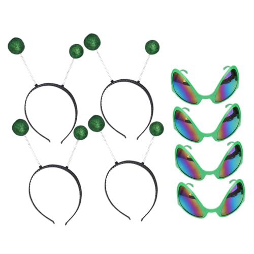 BAZEITFLOW 4 Sätze Brillen und Haarreifen Grün Lustiges Festival Stirnband mit Saucer Flexible Partyaccessoire für Kostüm Karneval Weihnachten und Fasching Zufällige Farbe von BAZEITFLOW