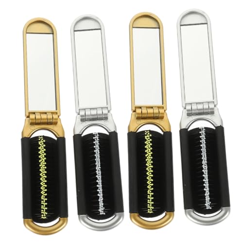 BAZEITFLOW 4 Stck. Faltbare Mini Haarbürste mit Spiegel aus Robustem Kunststoff Kompakt Leicht und Tragbar für Reise Haarentwirrung und Kopfhautmassage Geeignet für Damen und Herren von BAZEITFLOW