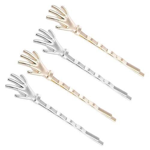 BAZEITFLOW 4 Stück Gothische Haarnadeln Einzigartige Hand Haarspangen aus Metall für Damen als Halloween Zubehör in Gold und Silber für Partys und Alltägliche Looks von BAZEITFLOW