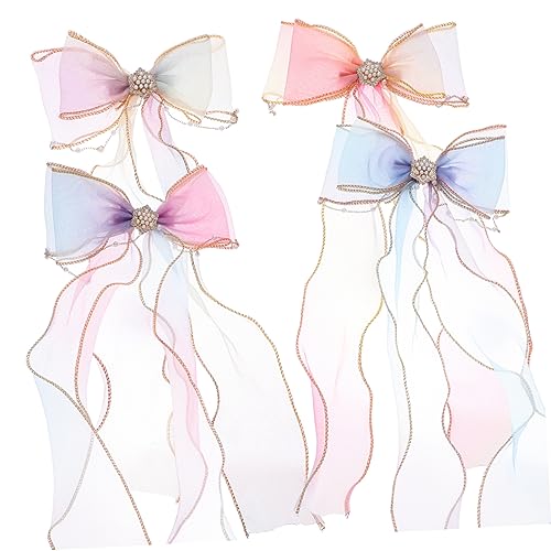 BAZEITFLOW 4 Stück Haarschleifen Clips mit Bogen Design für Mädchen Farbverlauf Perlenschmuck für Partys und Alltag Bequem und Einfach zu Tragen von BAZEITFLOW