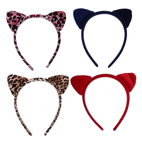 BAZEITFLOW 4 Stück Leoparden Katzenohren Haarreif Teiliges Tierisches Kostümzubehör für Erwachsene Komfortables Stirnband für Halloween Karneval Party von BAZEITFLOW