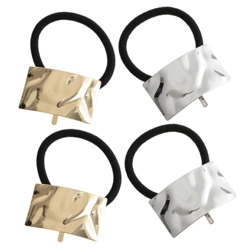 BAZEITFLOW 4 Stück Metal Haarband mit Elastischem Metall manschetten design Flexibel und Langlebig Geeignet für Damen Ponytail Wrap Stylische Haarschmuckmanschetten in Silber und Gold für von BAZEITFLOW