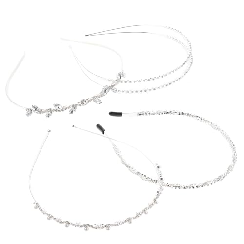 BAZEITFLOW 4 Stück Teiliges Braut Haarband Set mit Perlen und Strass Doppellagiges Stirnband für Frauen und Bräute Feiner Haarschmuck für Hochzeiten Brautjungfern und Festliche Anlässe von BAZEITFLOW