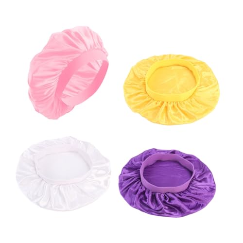 BAZEITFLOW 4 Stück Teiliges Chemotherapie kappen Damen aus Elastischem Imitierter Seide Material Runde Hauben in Gelb Weiß und Rosa Angenehm Dehnbar Schützend für Haarausfall von BAZEITFLOW