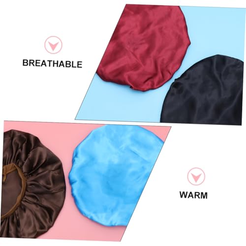 BAZEITFLOW 4 Stück Teiliges Damen Schlafhaube aus Weichem Satin Elastisches Extra Großes Nacht Haarschutzband Vielseitig für Schlafen Gesichtspflege Bad und Haarstyling Bequem für Kopfgrößen von BAZEITFLOW