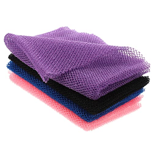 BAZEITFLOW 4 Stück Teiliges Duschnetz Langes Elastisches Peeling Badetuch für Körperreinigung Waschbar Geeignet für Rücken Schultern und Füße Waschhandschuh für Damen und Herren von BAZEITFLOW