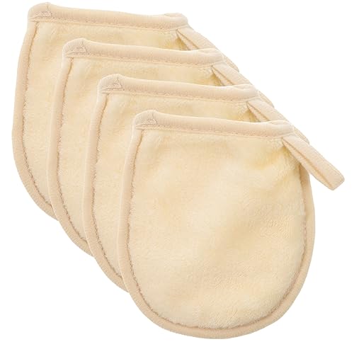 BAZEITFLOW 4 Stück Teiliges Gesichtsreinigungshandschuhe Make Up Entferner Puff aus Weichem Material für Sanfte Hautpflege und Tägliche Kosmetikreinigung Cremefarben von BAZEITFLOW