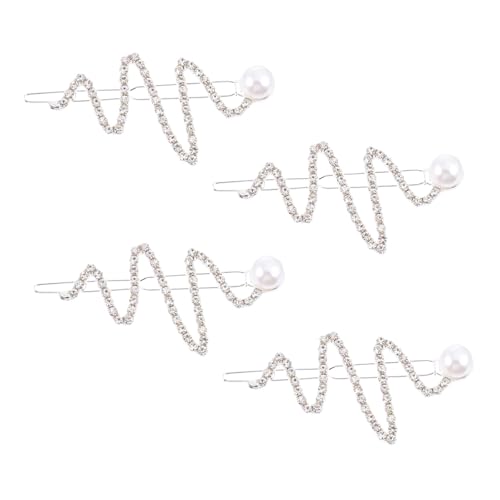 BAZEITFLOW 4 Stück Teiliges Haarklammern mit Strass Wellenförmige Haarspangen in Silber Eleganter Haarschmuck für Hochzeit Party und Alltag Modische Perlen Accessoires für Damen und Mädchen von BAZEITFLOW