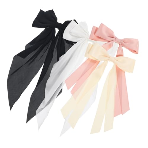 BAZEITFLOW 4 Stück Teiliges Haarschleifen Satin Haarspangen Dunkel Rosa Vielseitige Haarschleifen für Damen und Teenager Einfache Anwendung Eleganter Haarschmuck für Alltag und von BAZEITFLOW