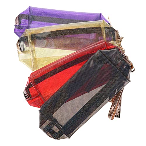 BAZEITFLOW 4 Stück Teiliges Irideszente Kosmetiktaschen aus Transparentem Leichte Kulturbeutel mit Metallreißverschluss Geräumig und Praktisch für Damen Reise und Haushaltsgebrauch in Rot von BAZEITFLOW