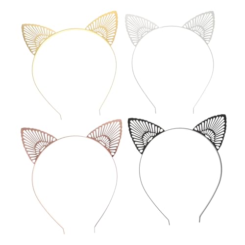 BAZEITFLOW 4 Stück Teiliges Metal Katzenohren Haarband Langlebiges Metall Haarschmuck für Erwachsene und Dekoratives Katzenzubehör für Halloween Kostümparty und Cosplay Schwarz Gold Weiß von BAZEITFLOW