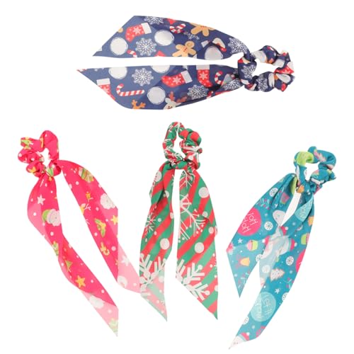 BAZEITFLOW 4 Stück Teiliges Weihnachts Haargummi Elastische Haarringe mit Festlichen Farben Langlebig und Dehnbar Modisches Haarschmuck für Frauen und Mädchen Geeignet für Weihnachtsfeiern von BAZEITFLOW