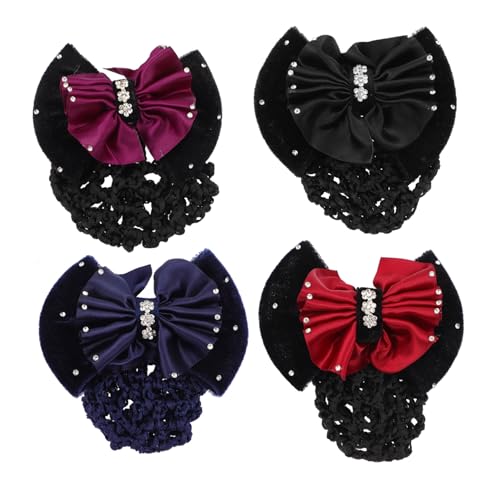 BAZEITFLOW 4stücke Teiliges Haarnetz Mit Schleifen Für Damen Elastische Haarnetze Zur Abdeckung Von Duttfrisuren Für Formelle Anlässe Und Täglichen Gebrauch von BAZEITFLOW