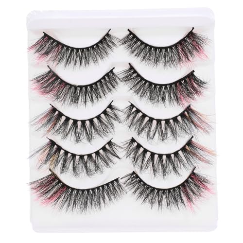 BAZEITFLOW 5 Paare Bunte Fake Lashes Mehrschichtige Dichte Cosplay Wimpern für Frauen Mädchen Leicht Tragen Wiederverwendbar für Partys Alltag Salon Augen Make Up von BAZEITFLOW