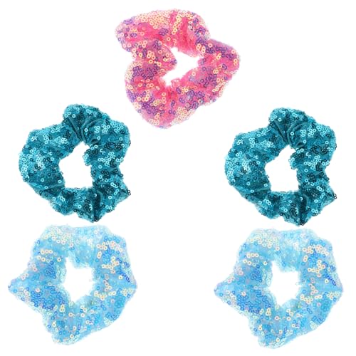 BAZEITFLOW 5 Stück Bunte Pailletten Haarring Elastisch Fluoreszierend Modisch für Mädchen Alltag Party Haarschmuck Zufällige Farbe von BAZEITFLOW