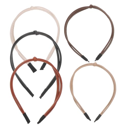 BAZEITFLOW 5 Stück Teiliges Damen Haarbänder aus Leder mit Knoten Feine Doppelte Stirnbänder in Creme Dunkelgrau Khaki und Braun Vielseitiger Haarschmuck für Braut Party Geburtstag und von BAZEITFLOW