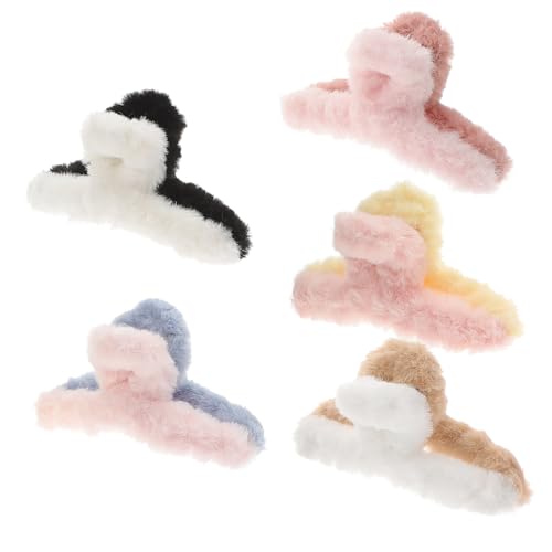 BAZEITFLOW 5 Stück Teiliges Flauschige Haarspangen Rutschfeste Klammern für Dickes und Normales Haar Haarklammern in Bunten Farben für Damen bei Alltag Büro und Freizeit Zufällige Farbe von BAZEITFLOW