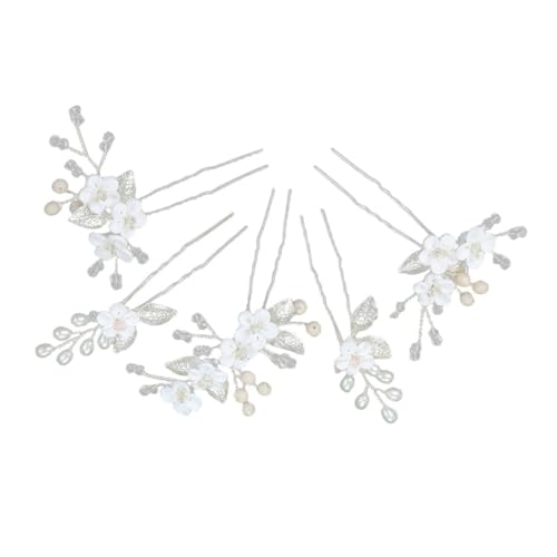 BAZEITFLOW 5 Stück Teiliges Haargabel Set Silber mit Weißen Soft Blumen U Förmige Braut Haarnadeln Leichte Metall Haarschmuck für Damen Hochzeit Eleganter Haarfork Komfortabel Sicher von BAZEITFLOW