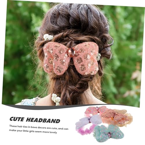 BAZEITFLOW 5 Stück Teiliges Haargummi Mädchen Elastische Ponytail halter Doppellagige Gepolsterte Pailletten schleifen Weiche Netzoptik Bequem Rutschfest für Kinderfest Alltag von BAZEITFLOW
