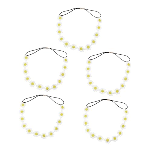BAZEITFLOW 5 Stück Teiliges Kleines Weißes Haarband Damen Haarschmuck mit Gelbem Blütenzentrum Modischer Kopfschmuck Bequem und Vielseitig für Mädchen Frauen von BAZEITFLOW