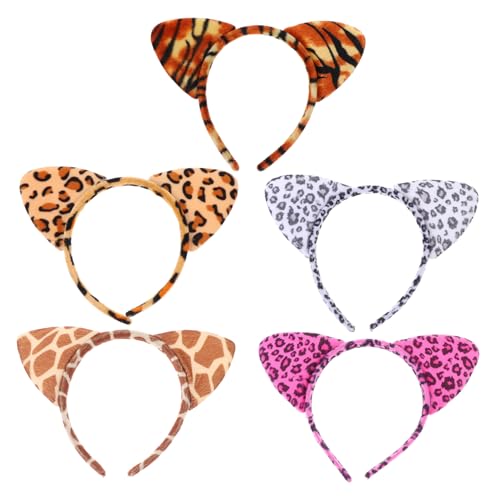 BAZEITFLOW 5 Stück Teiliges Leopard Muster Katzenohren Haarreifen Tier Ohren Haarband für Party Langlebig und Bequem Vielseitig Kombinierbar Geeignet für Kostüm und Alltag von BAZEITFLOW