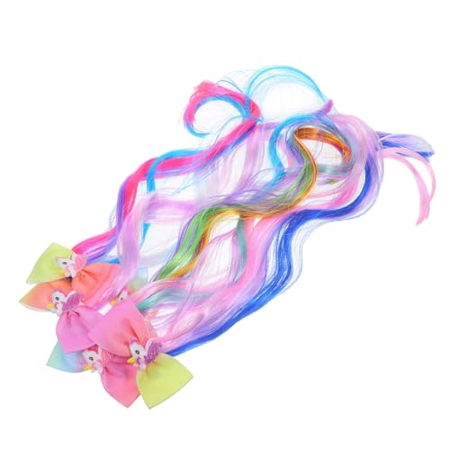 BAZEITFLOW 5 Stück Teiliges Ponytail Haarteil für Mädchen Bunte Cartoon Einhorn Haarklammern mit Schleife Lange Haarverlängerungen Modische Clips für Geburtstag Halloween Accessoire von BAZEITFLOW