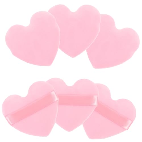 BAZEITFLOW 6 Stck Teiliges Herzförmige Makeup Powder Quaste Weiche Kleine Puderquaste mit Fingerhalter für Loses Puder Foundation und Concealer für Frauen und Präzises Auftragen von BAZEITFLOW