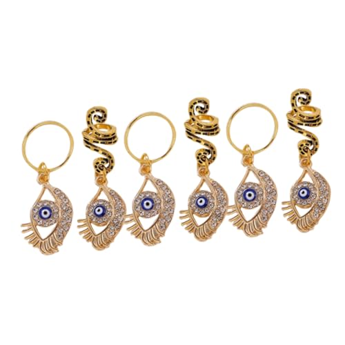 BAZEITFLOW 6 Stck. Teiliges Metall Haarring Spiralen Dreadlocks Haarschmuck für Zöpfe mit Evil Eye Anhänger Verstellbare Flecht Accessoires für Damen Weihnachten Geburtstag von BAZEITFLOW