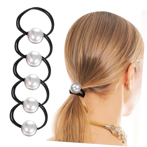 BAZEITFLOW 6 Stück Große Perlen Haargummis Elastisch Schonend Haarschmuck für Damen Vielseitig Tragbar für Pferdeschwanz Flechtfrisur Dutt Modisch und Haarschonend von BAZEITFLOW