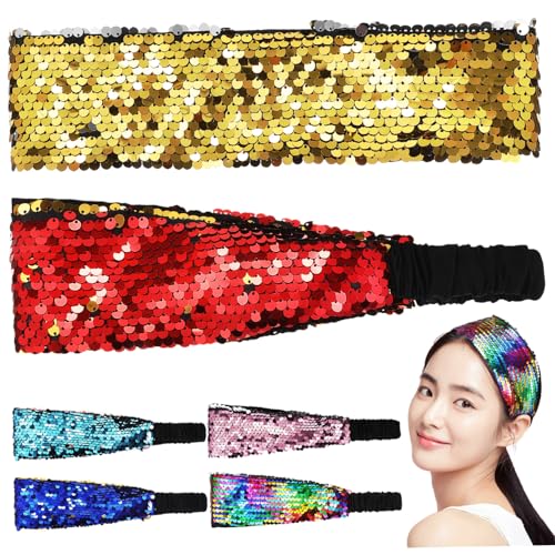 BAZEITFLOW 6 Stück Reversible Pailletten Haarbänder Glitzer Stirnbänder Elastisch für Frauen Mädchen Farbwechsel Haarreifen Party Accessoires von BAZEITFLOW
