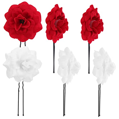 BAZEITFLOW 6 Stück Teiliges Braut Haarschmuck Rosen Haarspangen für Hochzeit Chignon Haarnadel in Rot Weiß Langlebig Eleganter Hochzeitsschmuck für Besondere Anlässe und Festliche Frisuren von BAZEITFLOW