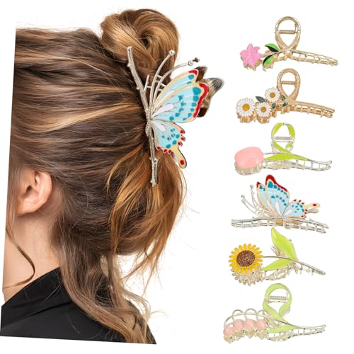 BAZEITFLOW 6 Stück Teiliges Metall Blumen Haarklammern Rutschfeste Haarklammern für Frauen Mädchen Fester Griff für Lange und Mittellange Haare Niedliche Haarschmuck Accessoires Alltag Schule von BAZEITFLOW