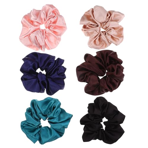 BAZEITFLOW 6 Stück Teiliges Satin Haargummi Damen Große Glatte Elastische Ponytail Holder in Sechs Farben Strapazierfähige Modische Haarschleifen für Mädchen und Frauen Vielseitiges von BAZEITFLOW